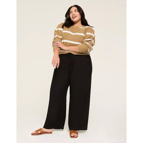 Lane Bryant Plus Size 22 Linen Blend Wide Leg Pants Black Pull On Elastic Waist - Picture 12 of 12